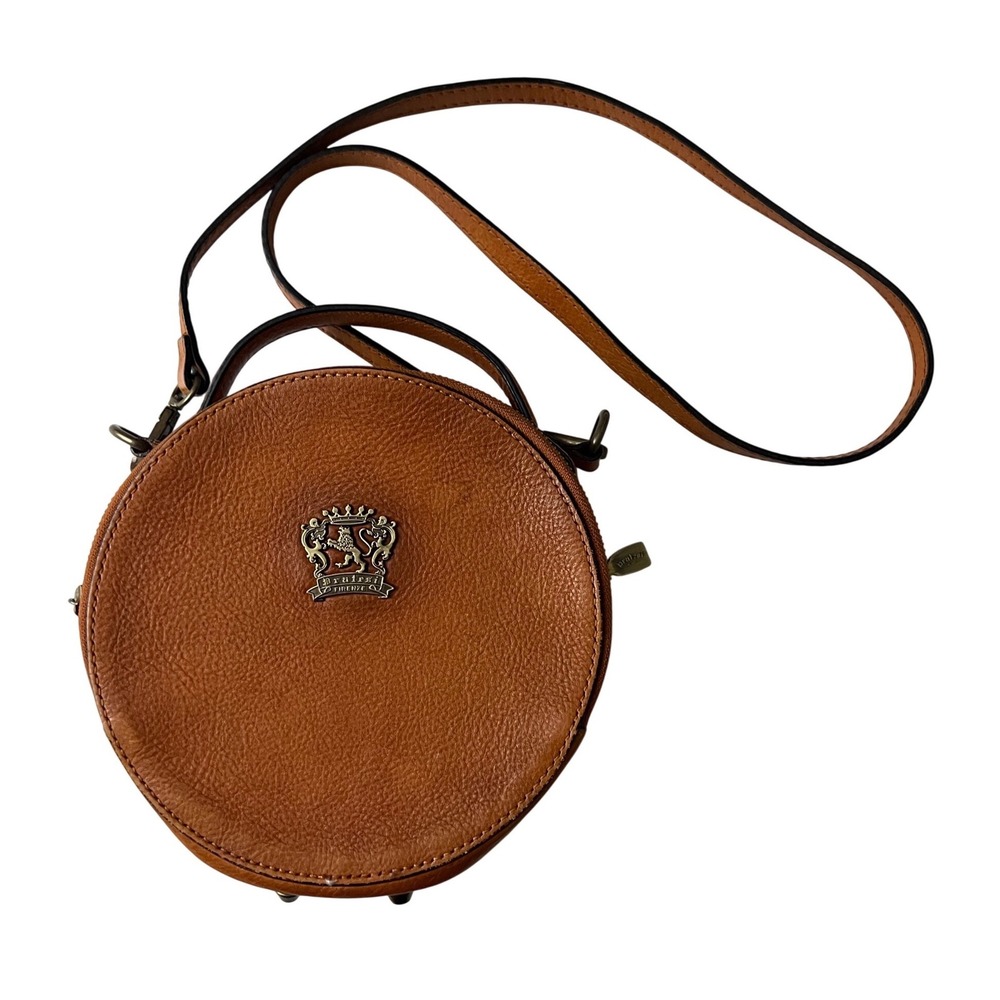 Pratesi Round Purse Bag Women Small Tan Leather Made in Italy Firenze